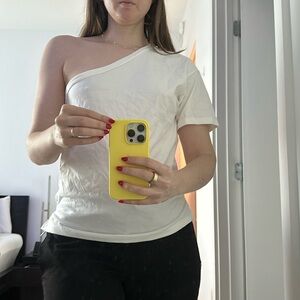 White One sleeve T shirt Xs Anthropologie Pilcro